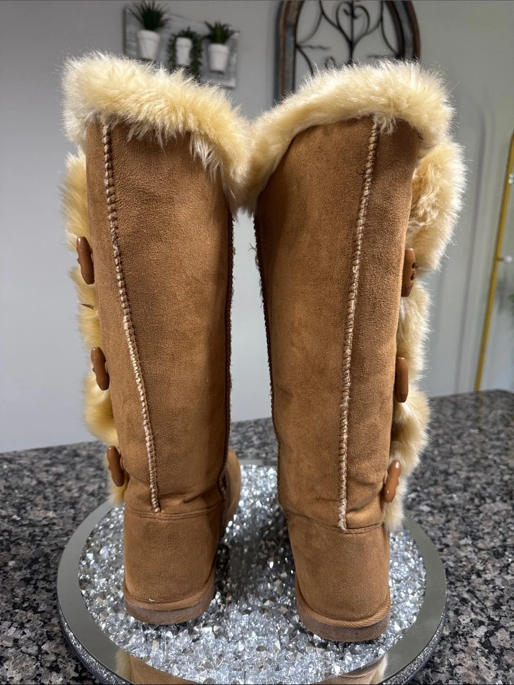 JustFab Chestnut Faux-Fur Trim Tall Winter Boots EUC 10